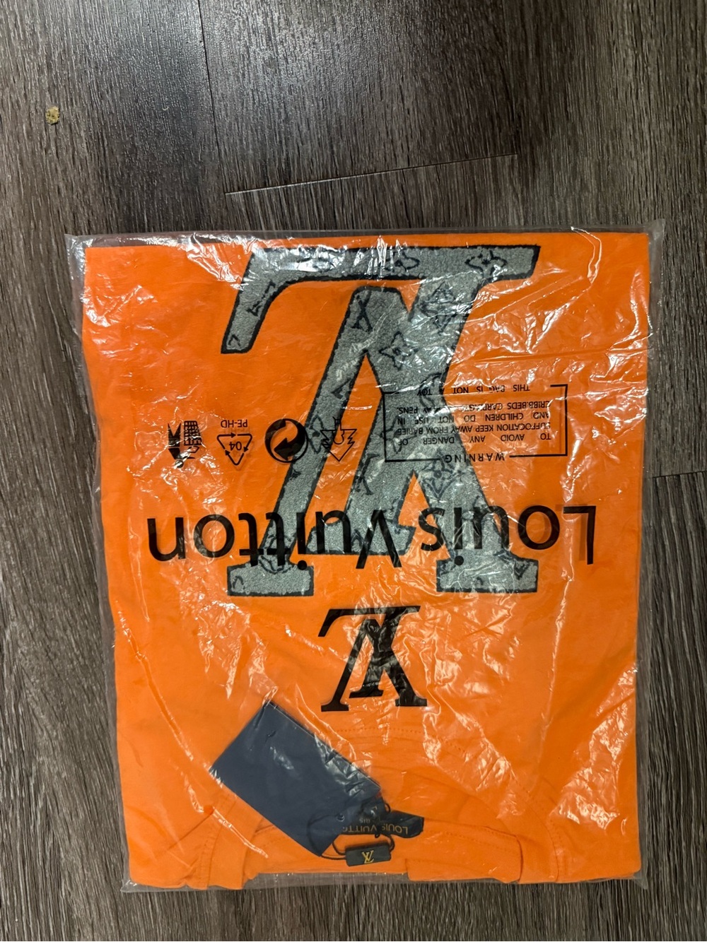 Louis Vuitton Bright Orange Short Sleeve Tee with Gray Logo